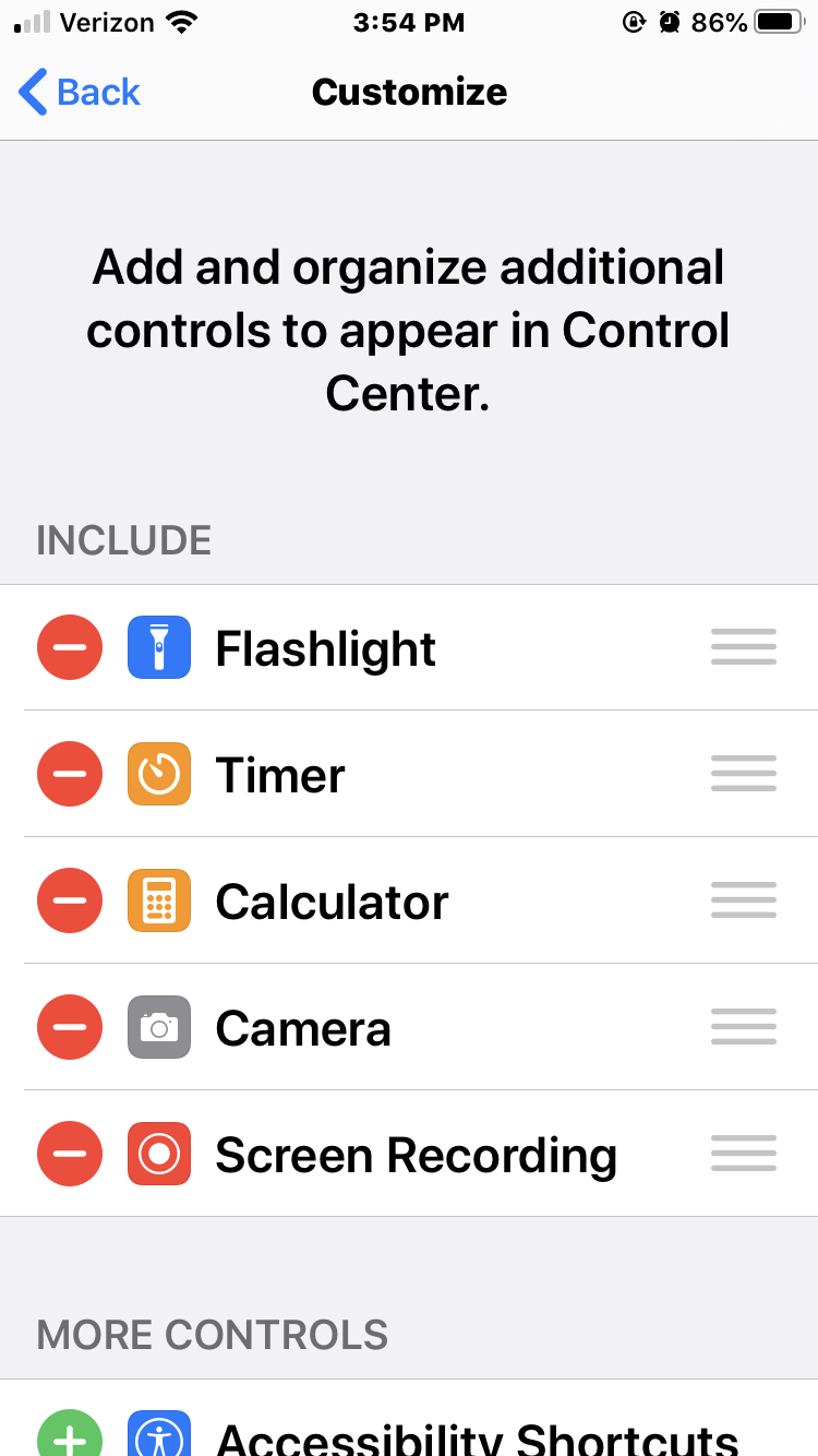 Customize Control Center