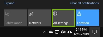 Windows taskbar with all settings selected