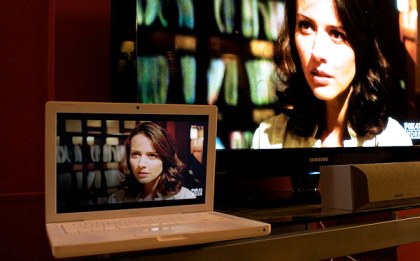 Laptop connected to TV.