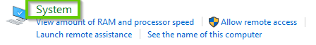 Windows 10 control panel showing the System option