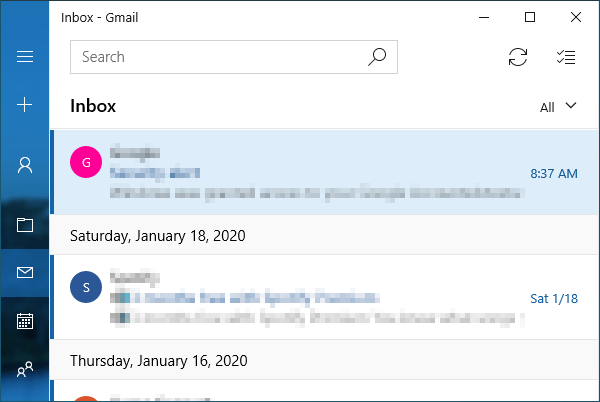 Windows Mail with messages loaded.