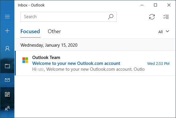 Outlook.com mail setup in Windows 10 Mail.