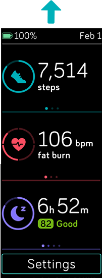 Swiping up on the fitbit