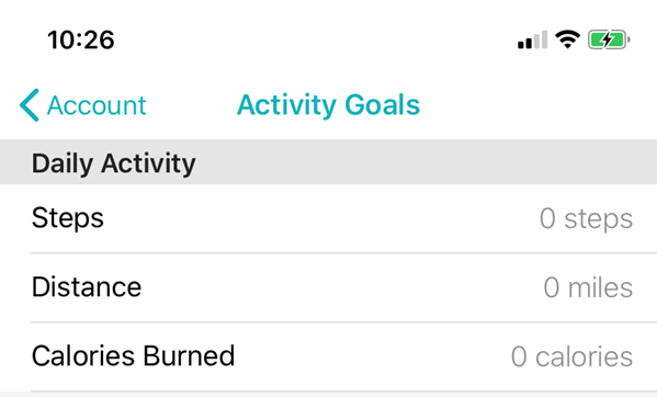 Activity goals page