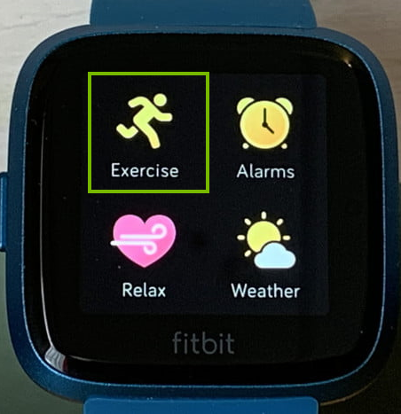 The exercise app selected on a Fitbit screen.