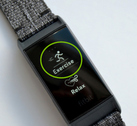 Charge 3 showing the exercise app