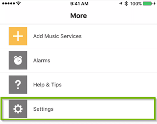 The settings selection
