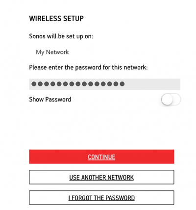 The wireless setup screen