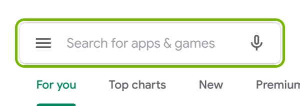 Search bar highlighted in Play Store on Android.