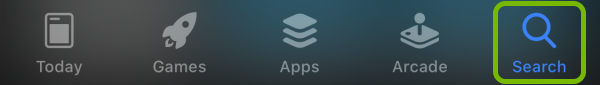 Search option highlighted in iOS App Store.