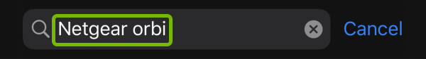 Netgear orbi highlighted in search field of iOS App Store.