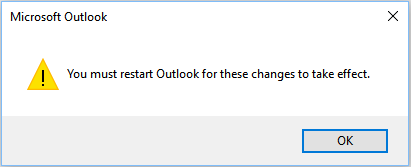 Outlook needs to restart popup.