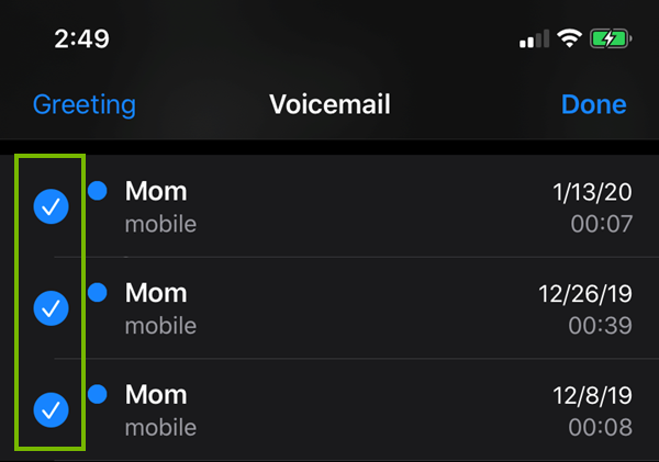 Selecting voicemails