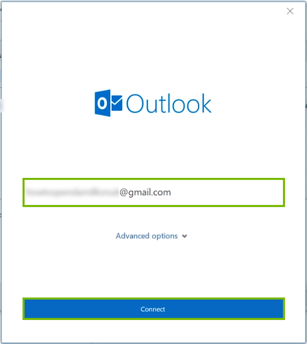 Putting in the gmail account and clicking connect