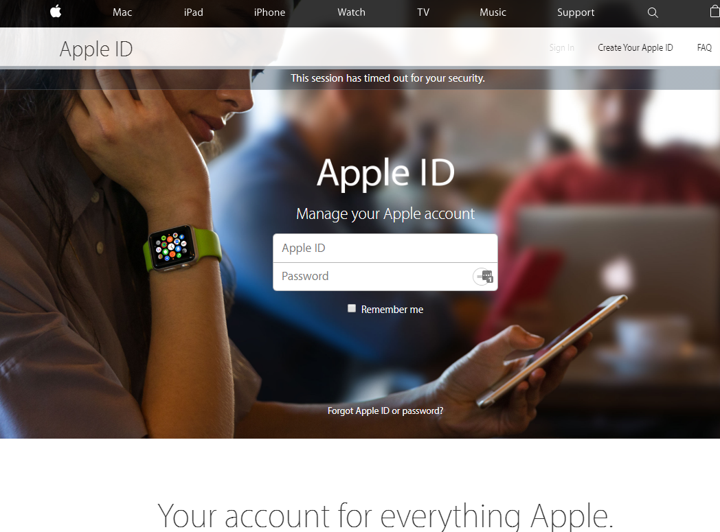 Apple ID log in page.