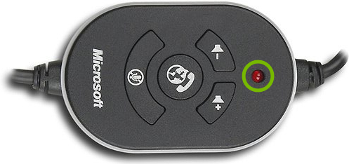 Red light highlighted on inline controls of headset.