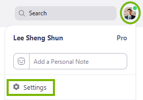 The settings option under your profile