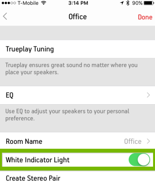 Toggling the white light settings