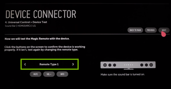 Selecting Remote Type 1