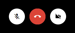 Microphone off, End call and Camera off buttons in Google Hangouts.