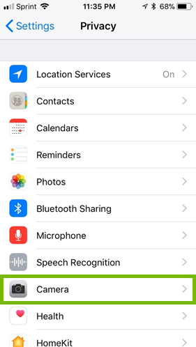 Camera selection for privacy settings