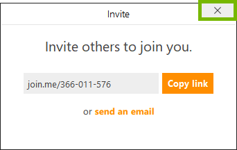 Close button highlighted on invitation box in join.me app.
