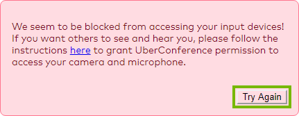 UberConference error message highlighting the try again button.