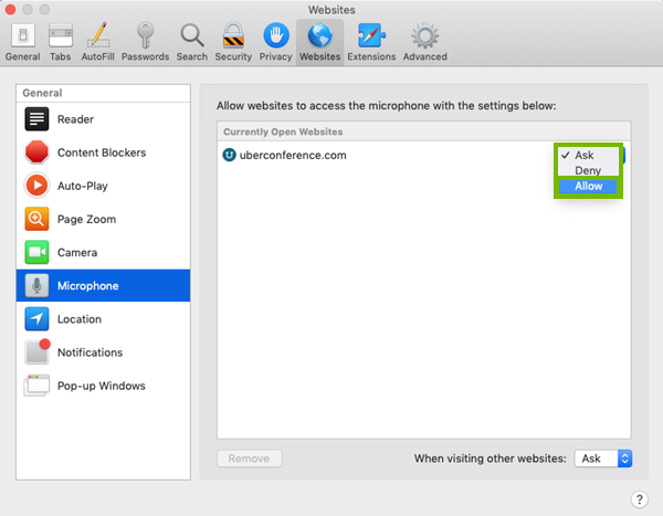 Dropdown menu for mac preferences