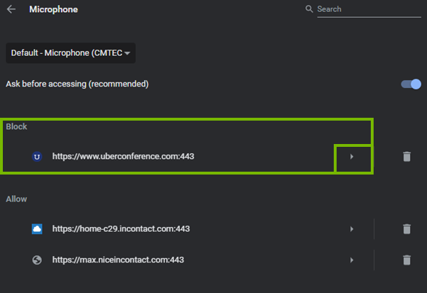 UberConference block arrow