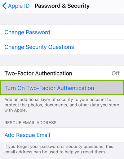 Turning on two factor authentication