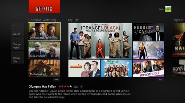 Netflix homepage for Xbox