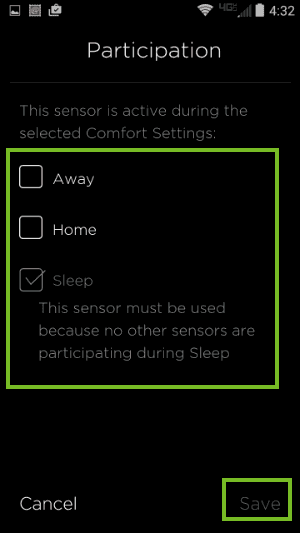 Sensor participation settings