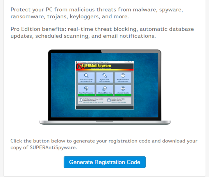 Generate Registration code page and button