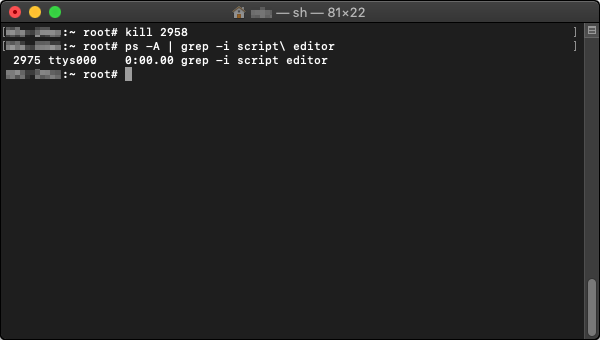 Using PS to check if the kill command succeeded.