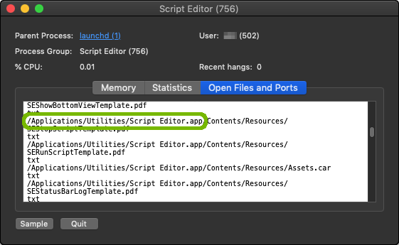 Program Open Files and Ports with App location highlighted.
