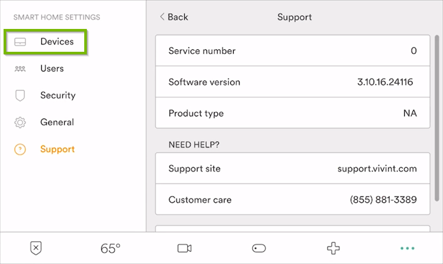 Smart Home Settings menu