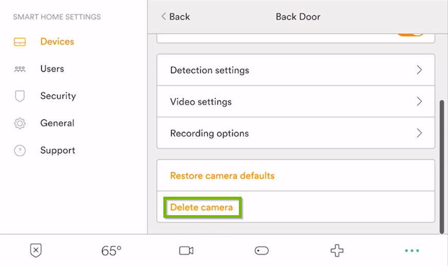 Smart Home Settings menu