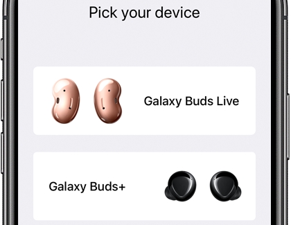 Pick your device with Galaxy Buds Live and Galaxy Buds+ listed on an iPhone
