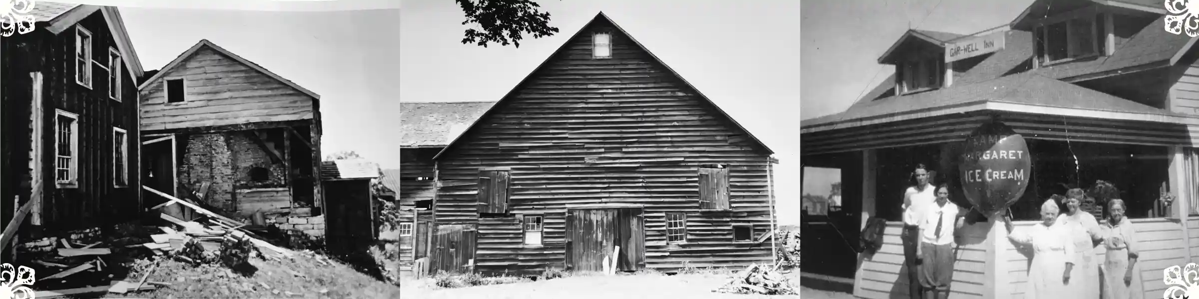 A banner of three historic photographs taken at Kilts Farm.