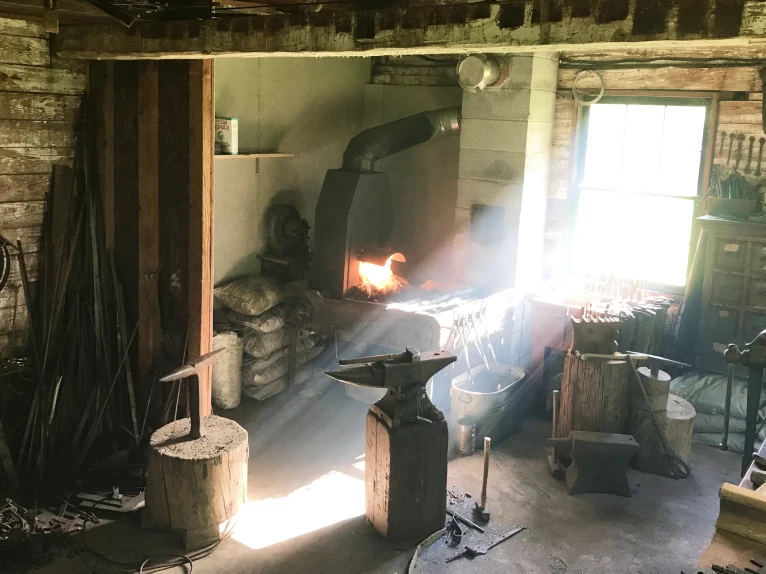 A picture of blacksmithing tools inside a workshop at Kilts Farm.
