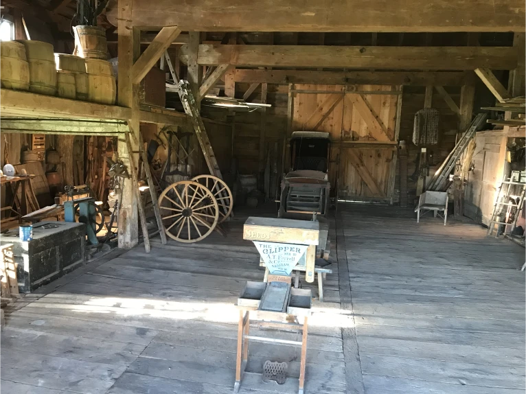 A view of the interior of the New World Dutch Barn at Kilts Farm.