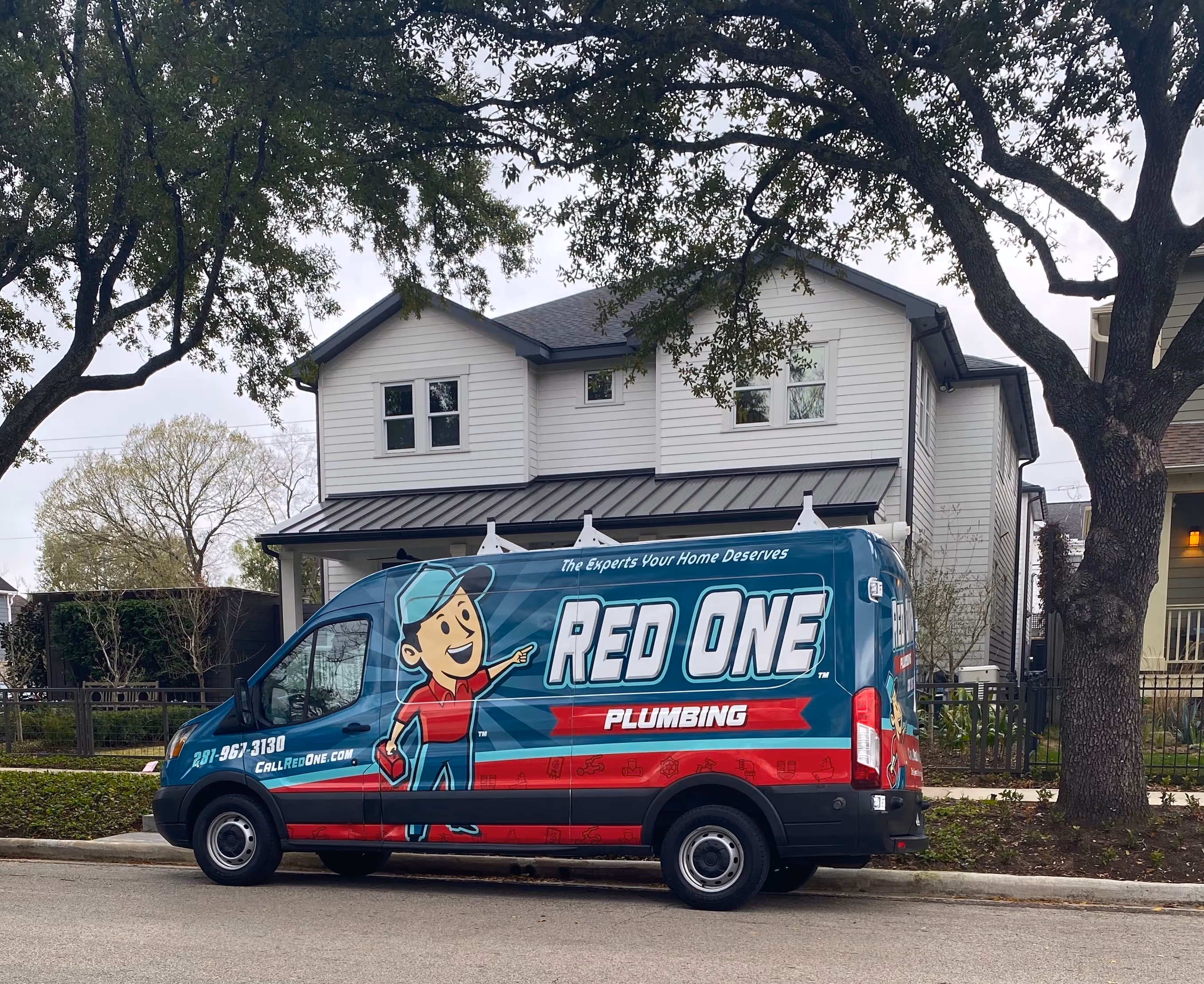 Red One Plumbing van in Bellaire, TX