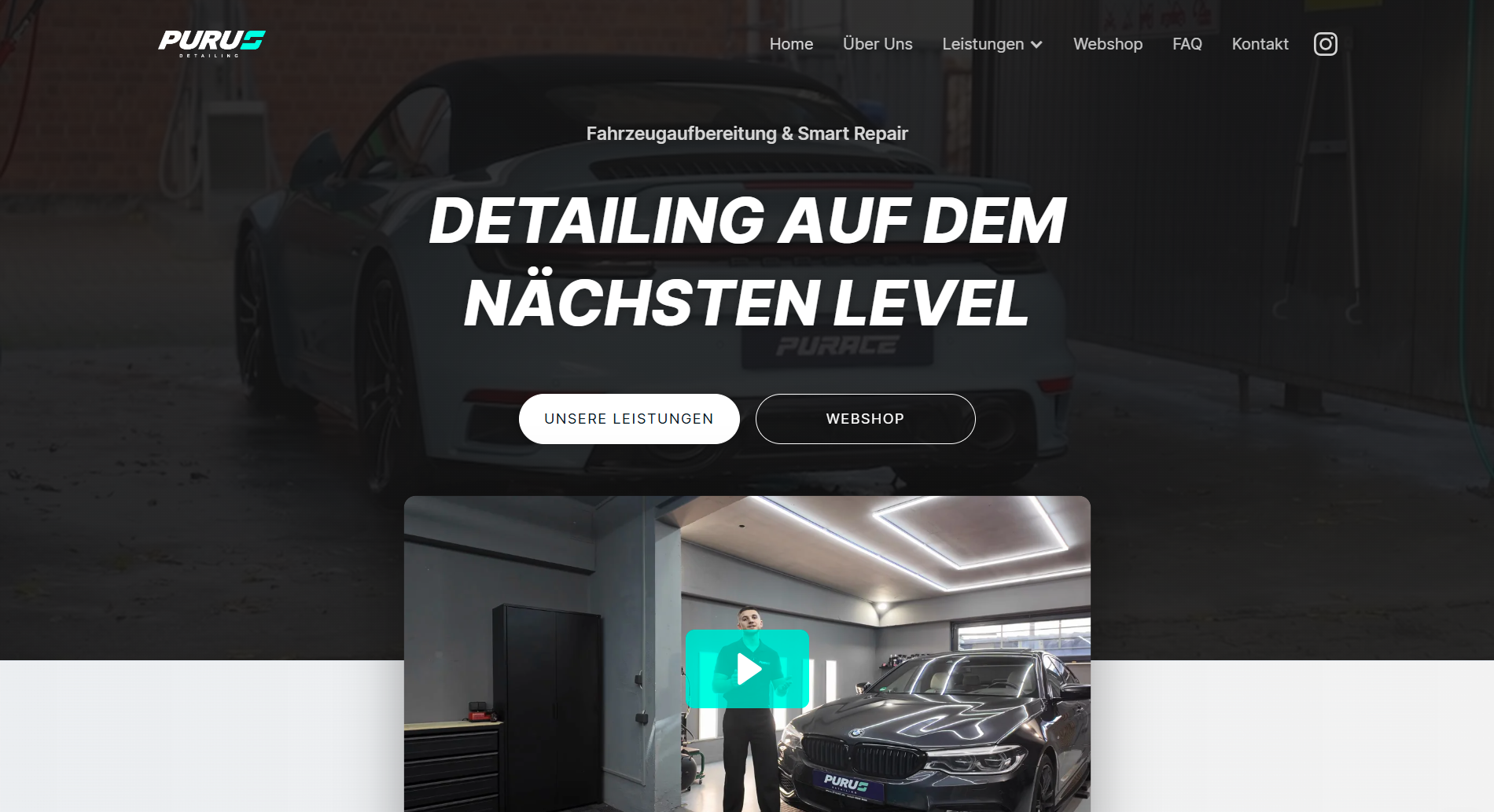 Startseite der Purus Detailing Website