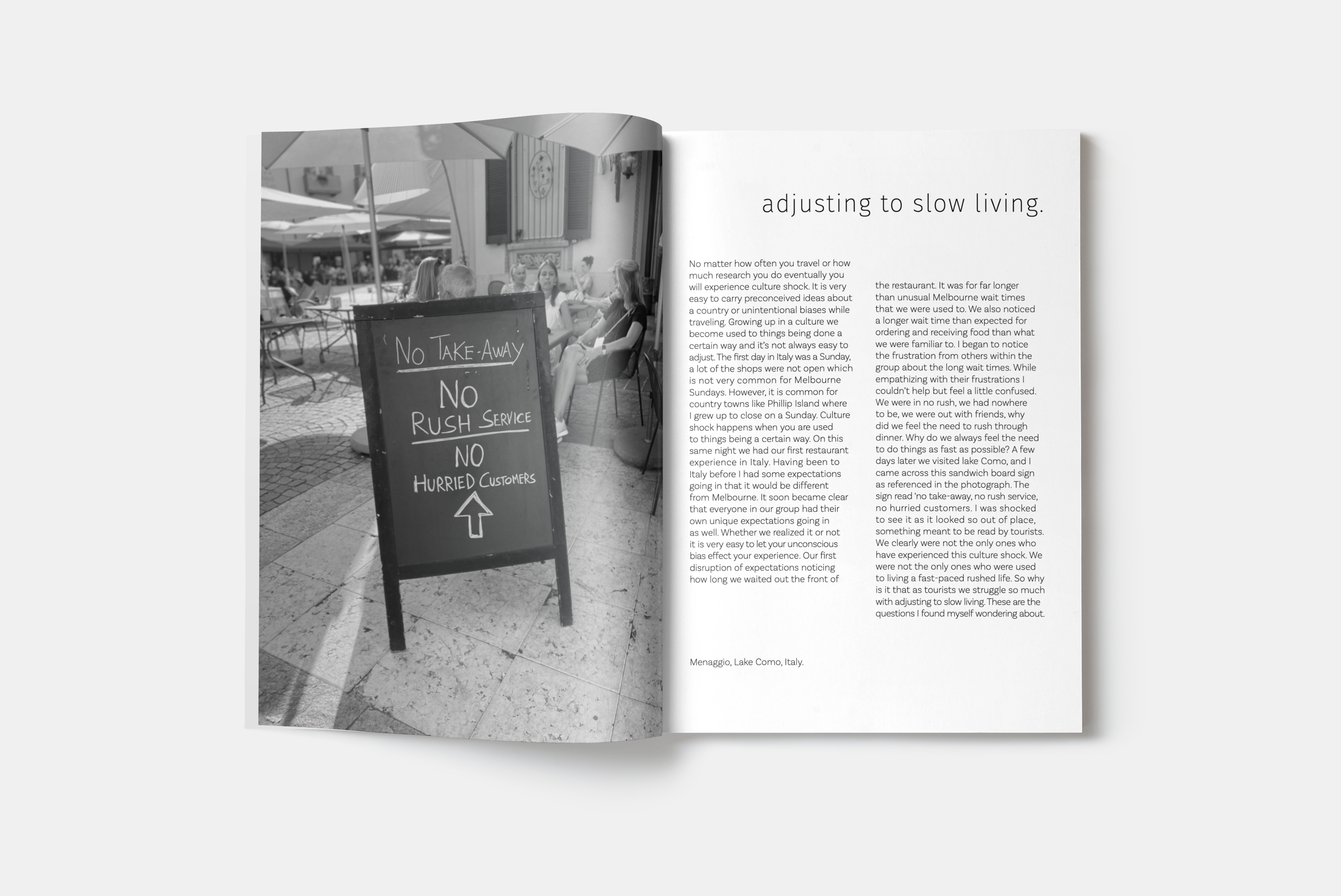 Publication page: picture of sandwich board and paragraph text 