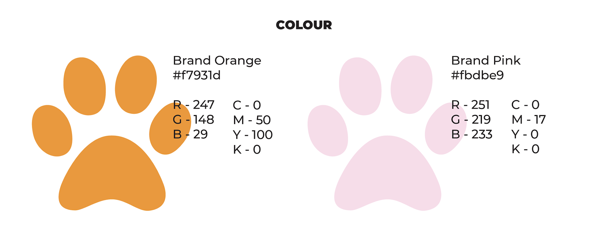Colour breakdown of brand orange and pink