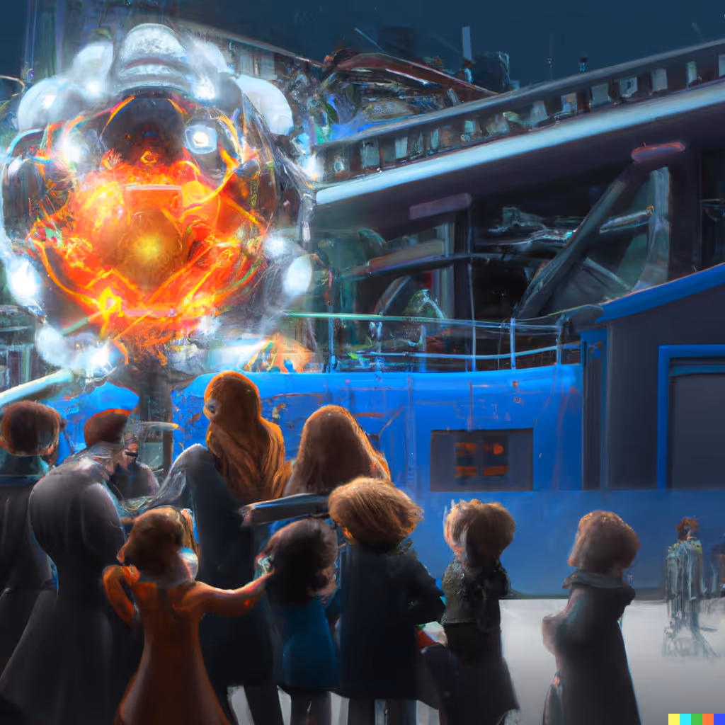 Prompt : ‘A machine learning with a crowd watching, digital art’ by DALL-E 2 