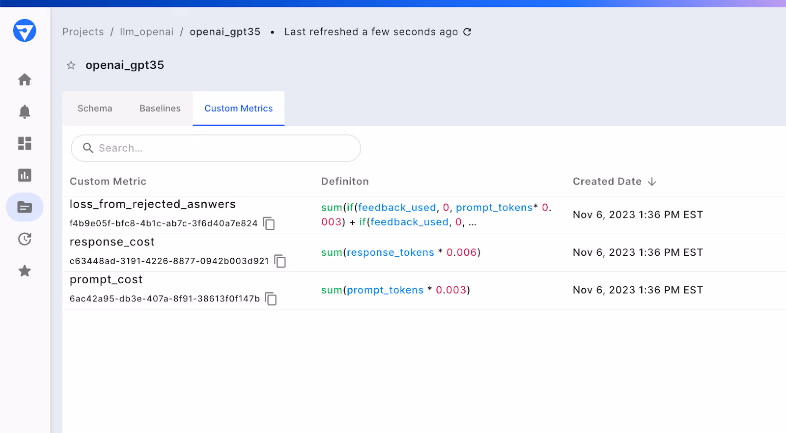 Monitor custom metrics unique to the business, such as tracking the associated costs of a chatbot, in Fiddler. 