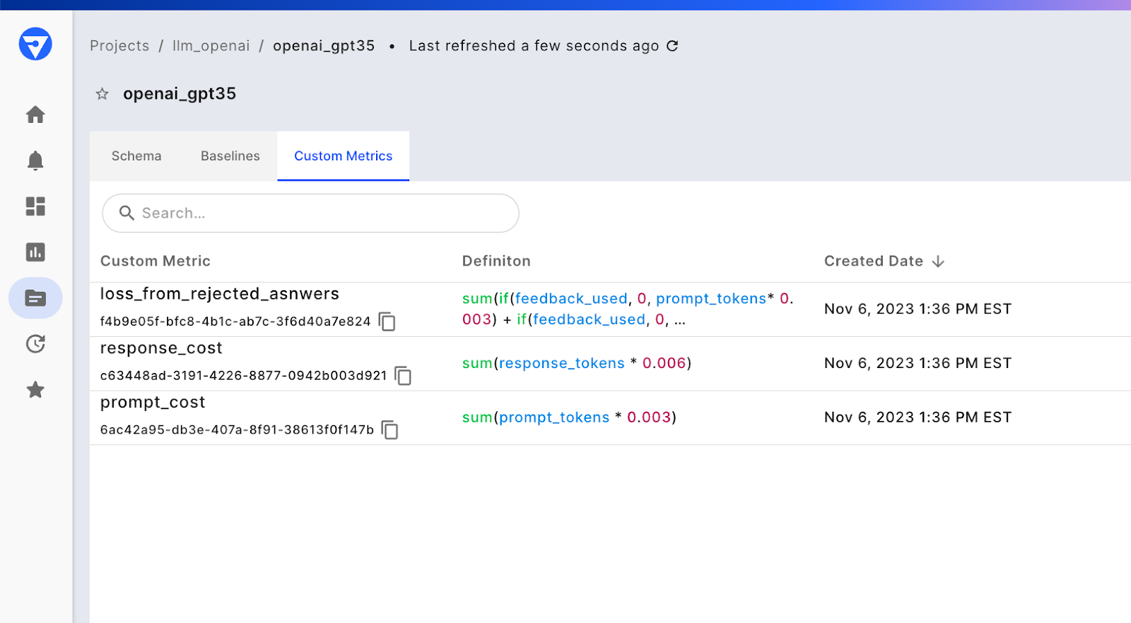 Monitor custom metrics unique to the business, such as tracking the associated costs of a chatbot, in Fiddler.