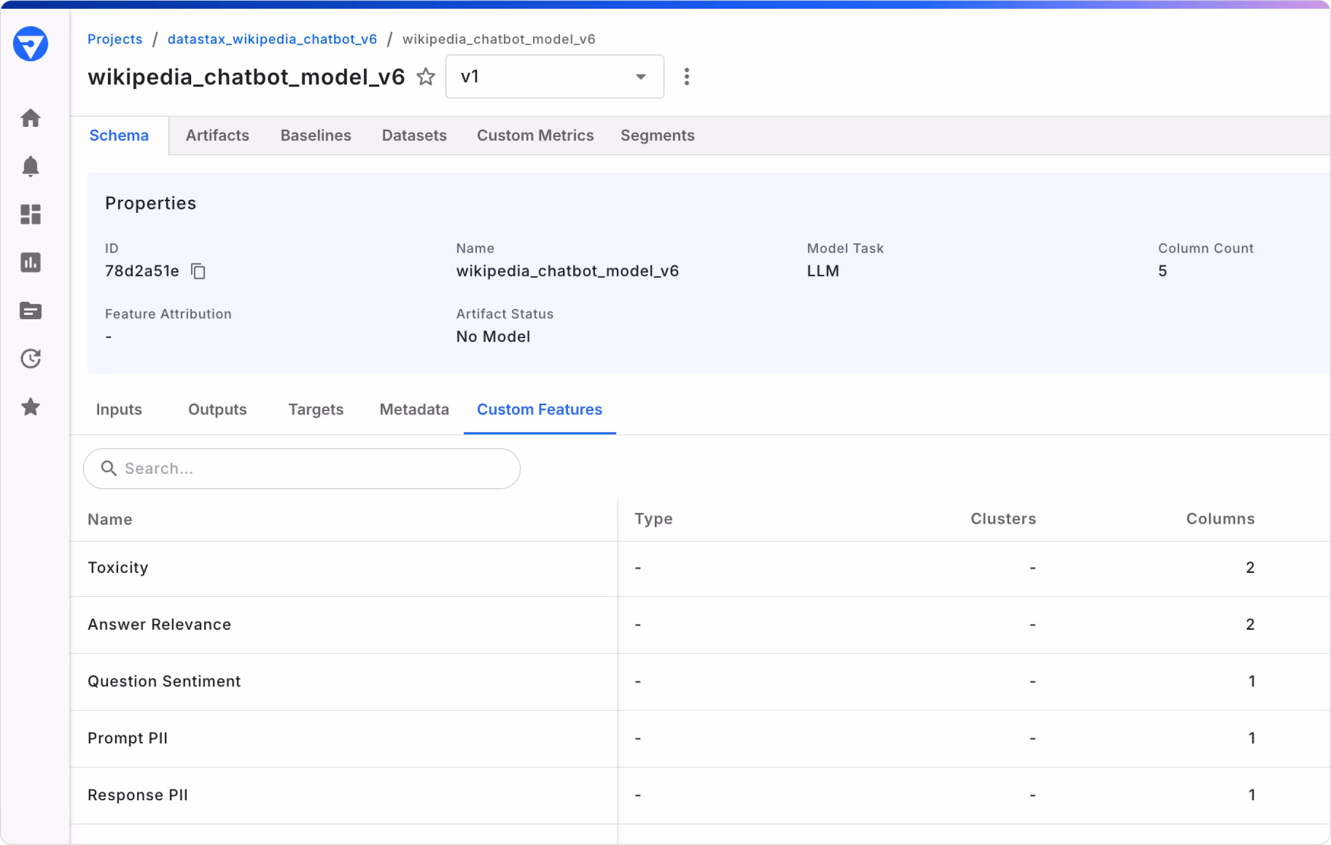 Fiddler AI Observability custom features tab