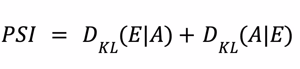 PSI formula rewritten as a symmetrized KL divergence.